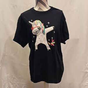 Gildan Black Tee with Colorful Unicorn Graphic